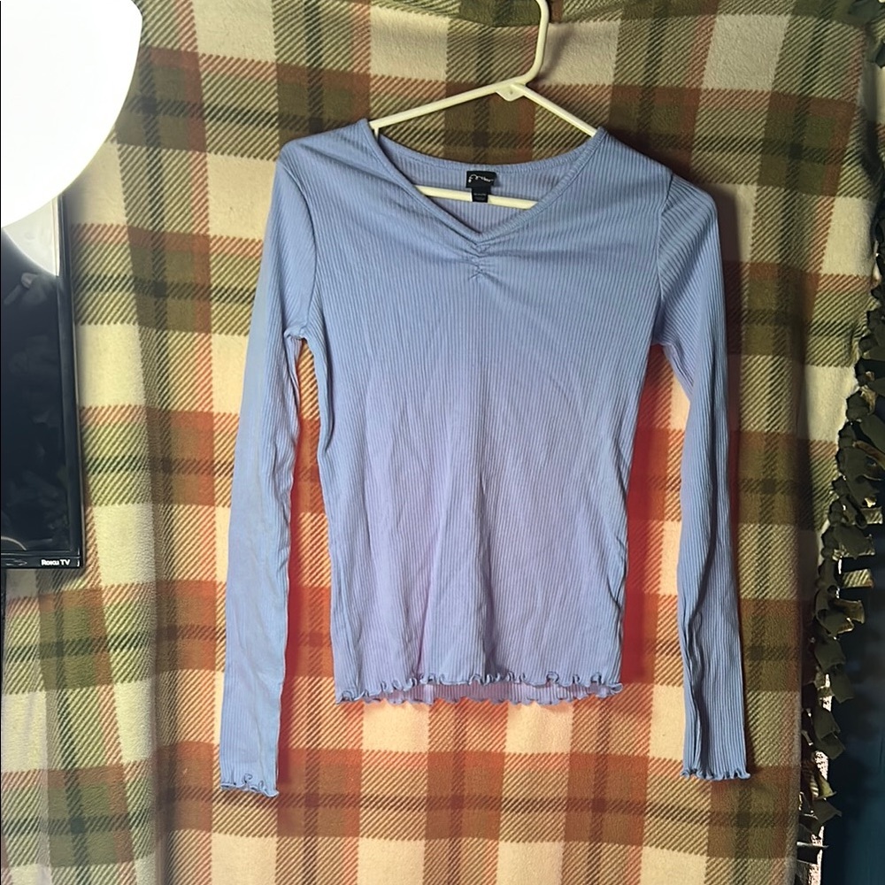 Blue Long Sleeve Ribbed Top